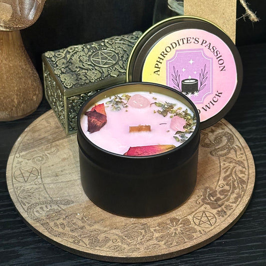Aphrodite’s Passion Deity Candle – Rose Quartz, Soy Wax, Rosemary & Rose Geranium